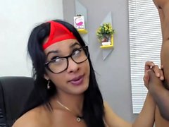 Hot Busty Latina Shemale Licks Balls so Good