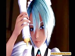 3d hentai maid gets sucking and riding shemale dick