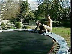Ebony shemale drilled by white chap outdoors