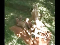 Tranny and girl get ramming in a forest